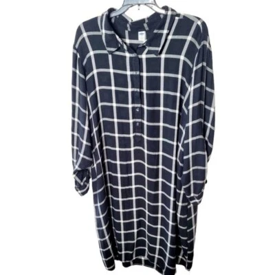 Old Navy Black White Window Pane Plaid Flannel Dress Plus Size 3X Preppy Classic - Image 1 of 4