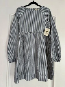 NWT Tucker + Tate Girls Woven Pinstripe Dress, Puff Sleeves, Blue Sz 8 - Picture 1 of 4