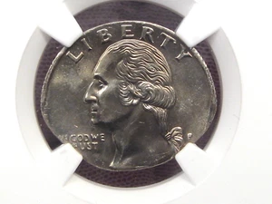 US MINT ERROR: On ELLIPTCAL PLANCHET. BU Washington P Quarter. NGC MS63 - Picture 1 of 8