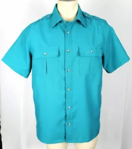 Vintage John Blair Linen Look Textured Camp Leisure Dark Teal Shirt Sz Medium - Picture 1 of 4