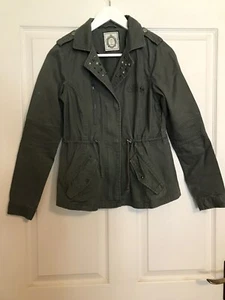 New Look Size 10 Khaki Soft Cotton Jacket. Metallic Studs on Lapels, Zip Up. - Picture 1 of 7