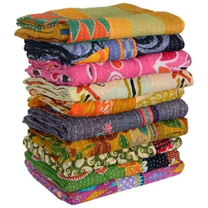 10 Pcs Lot Indian Vintage Throw Handmade Twin Kantha Quilt Reversible Blanket - Picture 1 of 7