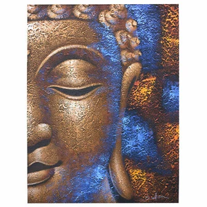 Copper Buddha Acrylic Painting on Canvas - 60x80cm - Head Face Picture Wall Art - Picture 1 of 6