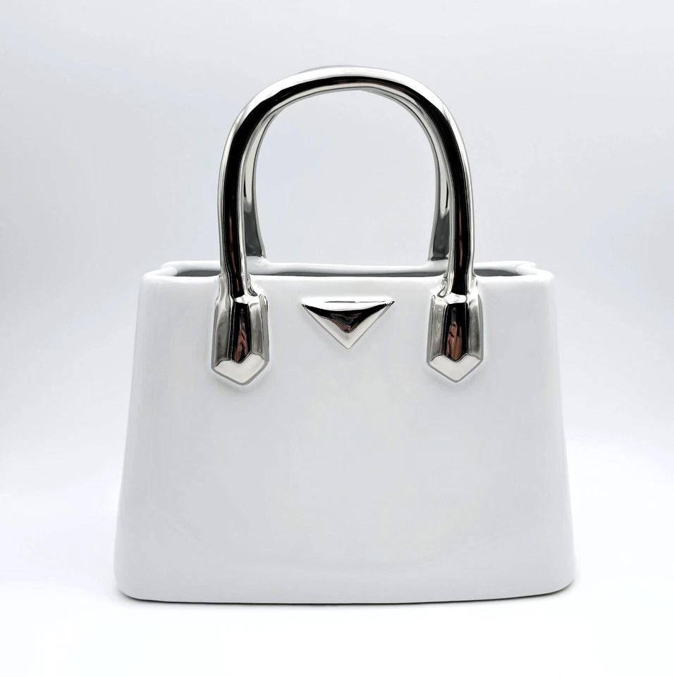 Gilde Keramik Handtasche "Milano" Weiß Silber Deko Gefäß Vase - Bild 1 von 1