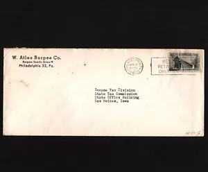 OPC 1960 Philadelphia PA W. Atlee Burpee Co Perfin WAB W14 47358 - Imagen 1 de 2