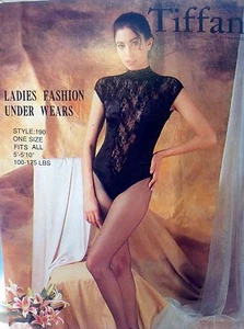 Women Bodysuit Tiffany Fashions One Size Black Velvet&Fishnet Taiwan Elastic - Picture 1 of 7