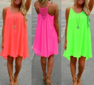 Womens Summer Chiffon Beach Wear Bikini Cover Up Kaftan Boho Swing Sun Dress US - Picture 1 of 22