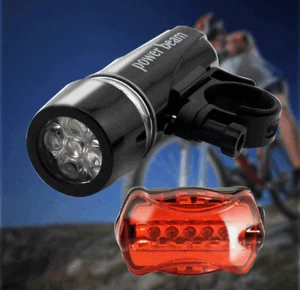 Waterproof 5 LED Lamp Bicycle Bike Front Head Light+Rear Safety Flashlight 1 set - Picture 1 of 12