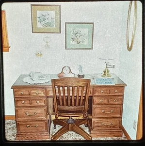 c.1980s Home Secretary Desk Phone Lamp Room Office Clock Vtg 35mm Photo Slide - Picture 1 of 1