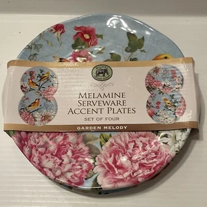 Michel Design Works Melamine Plate Garden Melody 8" Salad Desert Plates New - Picture 1 of 6