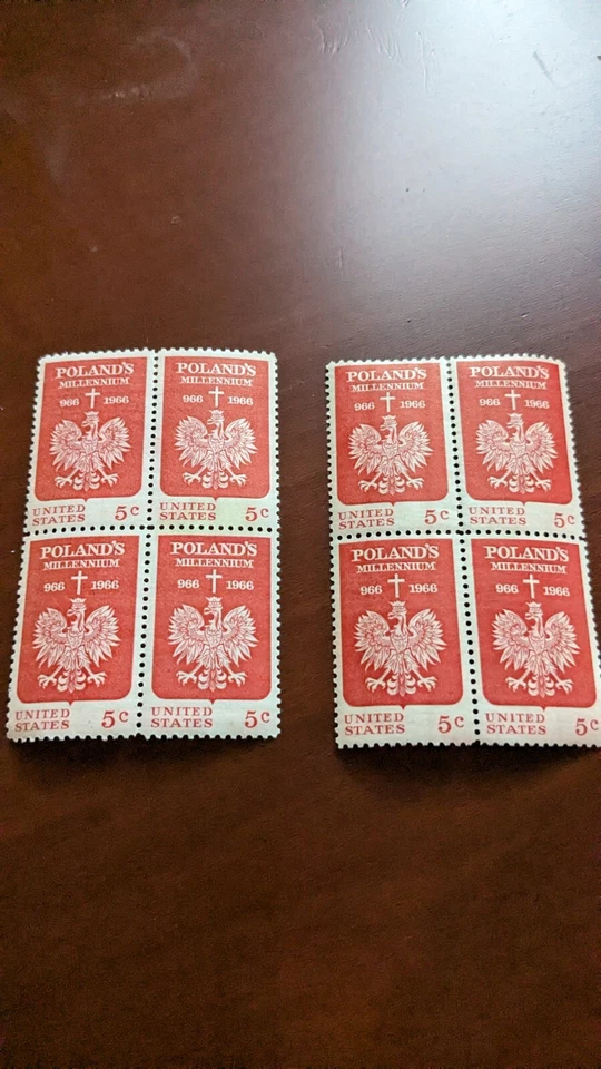 Poland's Millennium 5 cents U.S. stamp, TWO block of four,  MNH - Image 1 of 1