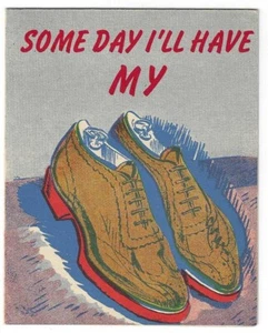 Biglietto di auguri vintage sessualmente suggestivo - scarpe del mattino dopo sotto il letto - Foto 1 di 3