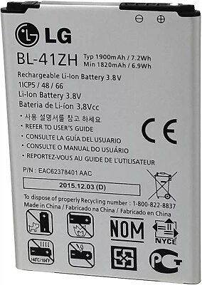 BATERÍA NUEVA LG BL-41ZH PARA LS665 L50 LEON LTE RISIO H345 H340 F Y L33L 1900mAh Foto 1 de 2
