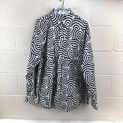 Brooklyn Xpress Circle Swirl Geo Print Long Sleeve Button Up Men’s Sz L Navy - Image 1 of 4
