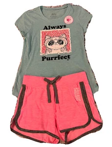 Justice Girl's Size 8 Panda Flip Sequin Sleeve T-Shirt & Dolphin Shorts Outfit - Picture 1 of 3