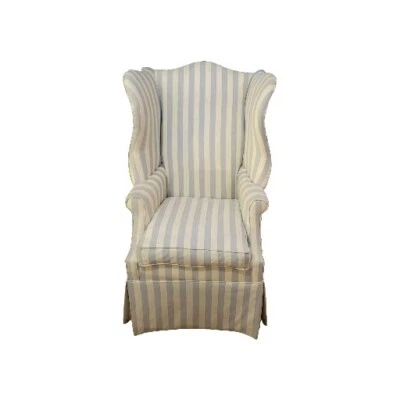 RALPH LAUREN  Wingback Upholstered Chair Blue & White  - Image 1 of 4