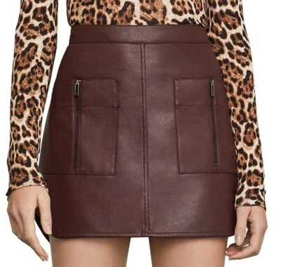 NUEVO CON ETIQUETAS $178 BCBG MAXAZRIA Minifalda de Cuero Sintético Chocolate agridulce S Foto 1 de 4