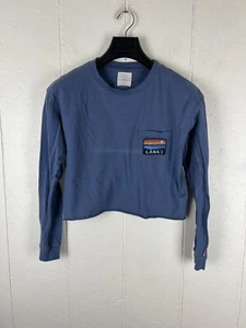 Lana'i Shirt Women's Medium Blue Graphic Crew Neck Long Sleeve Stretch Cropped - Picture 1 of 18