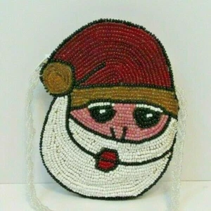 Cartera bandolera pequeña de Navidad con cuentas de Papá Noel correa trenzada con cuentas - Imagen 1 de 8