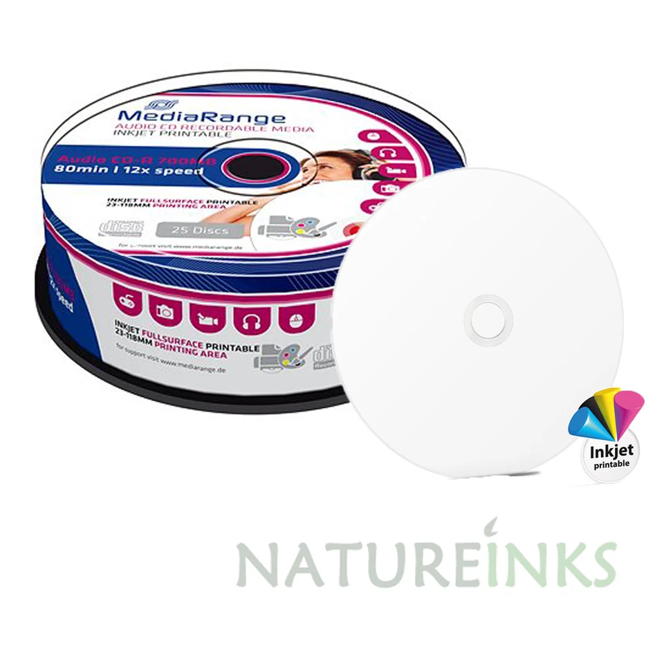 25 Mediarange Blank Audio CD-R CDR Printable Discs 80 Min 12x 700MB MR224   - Image 1 of 1