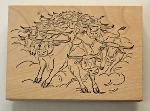 Art Impressions T-1547 Texas Longhorn Cattle Stampede Rubber Stamp - Picture 1 of 6