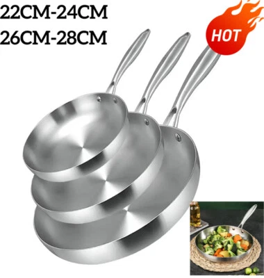 304 Stainless Steel Frying Pan NonStick Pan Fried Steak Pot Uncoated Kitchen UK