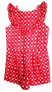 Janie and Jack NWOT Red Eyelet Romper Sz 8 white full lining button back ruffles - Picture 1 of 4