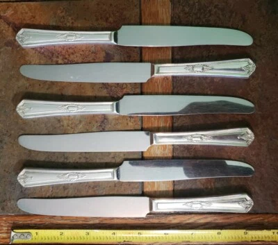 LOT OF 6 c1926 LYRIC SILVERPLATE HANDLE OLD FRENCH HOLLOW PLACE/DINNER 🍽 KNIVES - Image 1 of 4