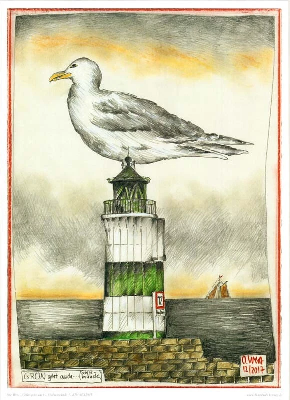 Kunstdruck "Grün geht auch..." (Leuchtturm Schleimünde) - von OLE WEST - (2045) - Bild 1 von 1