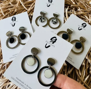 Statement Earrings - Stainless Steel - Bezel Set Clay Drop Feature - You Choo... - Picture 1 of 10