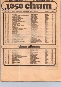 CHUM CHARTS CHUM 1050 AUSGABE 1051 WOCHE AB AUG 06, 1977. VIET060877 - Bild 1 von 2