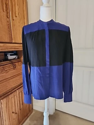 Diane Von Furstenberg 100% Silk Color Block  Blouse Navy/Black  NWT Size 4  — 第 1/4 张图片