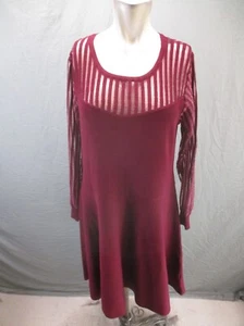 NWT City Chic Size S(16) Women Burgundy Sheer Feature Long Sleeve Knit Dress 849 - Picture 1 of 11