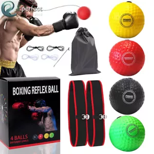 4 React Boxing Reflex Ball w/Adjustable Headband Punching Bag Training Equipment - Picture 1 of 10