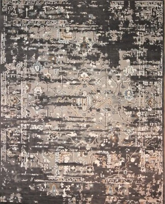 Hermosa Alfombra Única Abstracta Sera'pi Gris Beige Lana y Bambú Seda 8 x 10 Foto 1 de 4