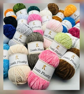 Lush Plushy Chunky Chenille Knitting Crochet Yarn Wool - Choice 30 Colours - Picture 1 of 33