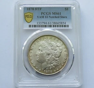 Dólar de plata Morgan 1878 8TF GRADUACIÓN PROFESIONAL MS 61 VAM 12 estrellas con muescas, EXTREMADAMENTE RARO. - Imagen 1 de 6