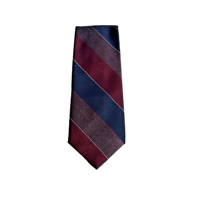 Corbata Damon vintage para hombre 3" x 55" rojo azul a rayas mezcla de poliéster/seda Foto 1 de 4
