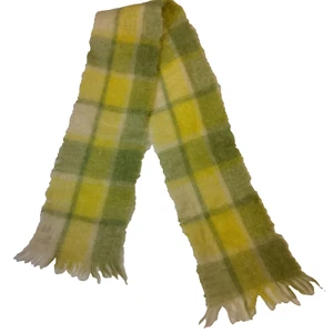 JL Bramdeis & Sons Mohair Pile Scarf Woven Wool Blnd Scotland Yellow Green Fuzzy - Picture 1 of 14