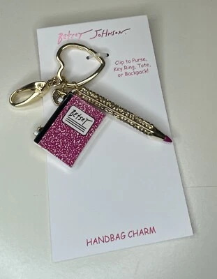 NUEVO Bolso de Mano Betsey Johnson Dije Llavero Clip Oro Cristal Lápiz Rosa Cuaderno Foto 1 de 3