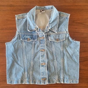 Vintage 90s Denim Vest Blue Faded XL Womens Planet Jeans Made In USA - Picture 1 of 6