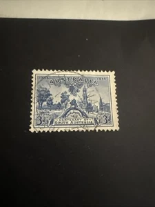 1936 Pre-decimal South Australia Centenary 3d Blue Australian* Used C&A WTMK - Picture 1 of 2
