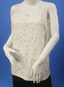 Ann Taylor Factory White Lace Cami Tank Top XL Floral Overlay Stretch Lined - Picture 1 of 13