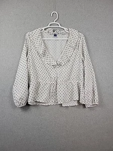 Old Navy White LS Waist Defined Ruffled Clip Dot Blouse Women's Plus XXL - Picture 1 of 13