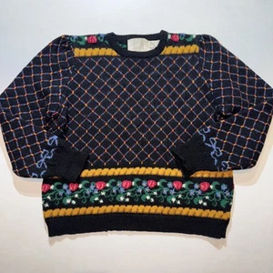 Vintage Susan Bristol Shetland Wollpullover Blumen Häkel bestickt Gr. 40 - Bild 1 von 8