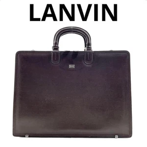 LANVIN Authentic Men Handbag Business Bag Briefcase Brown Leather Large 30x42cm - Picture 1 of 10
