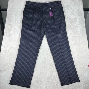 Pantalones de vestir de lana a rayas azul marino para hombre talla 44 plisados con puños formales - Imagen 1 de 12