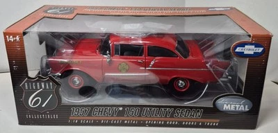 1957 Chevy 150 Utility Sedan Highway 61 Diecast 1:18 Car - Fire Chief Red - Image 1 of 4