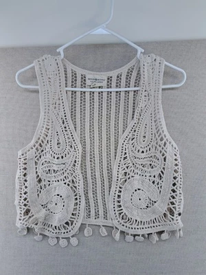 Chaleco Top Denim & Supply Ralph Lauren Mujer Pequeño Marfil Crochet Flecos Encaje Foto 1 de 4