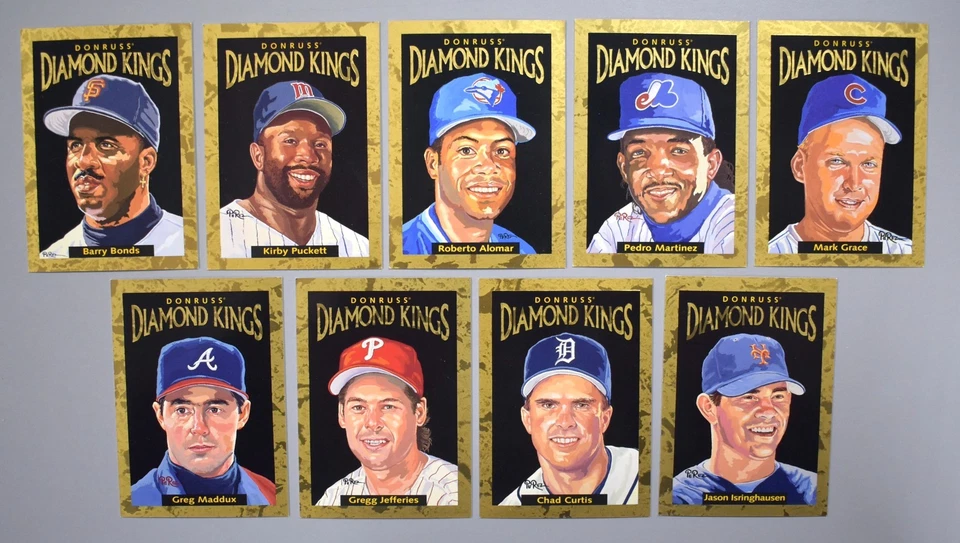 Lot Of (9) 1996 Donruss Diamond Kings /10,000 Inserts Barry Bonds Puckett Maddux - Image 1 of 1